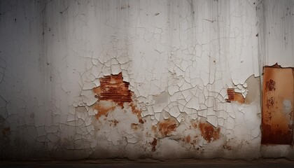 Wall Mural - white grunge background texture old cement wall design with vintage peeling paint and rust spots