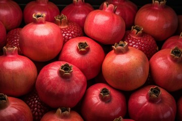 Abundant fresh ripe pomegranates close up as background, ideal for vibrant fruit presentations