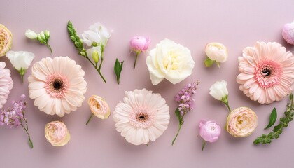 Canvas Print - multiple flowers on isolated one color background