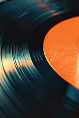 Poster - Close up shot of a vinyl record on a table, ideal for music-themed designs and projects