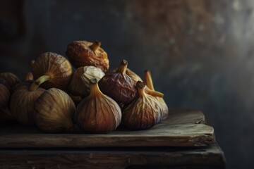 Poster - A pile of fresh figs sitting on a wooden table, perfect for baking or eating as is