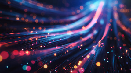 Blurred fiber optics strings in abstract background