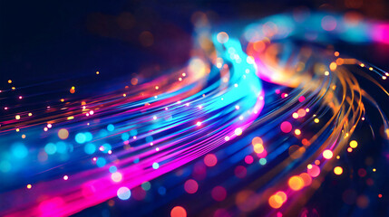 Blurred fiber optics strings in abstract background