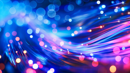 Blurred fiber optics strings in abstract background