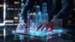 © Ace64 Studio - A man using digital tablet and modern buildings hologram. real estate business and building technology concept.