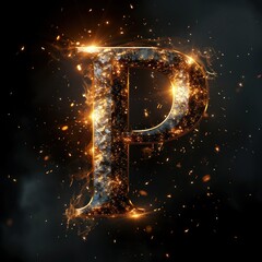 Wall Mural - Letter P in Fire and Sparkle