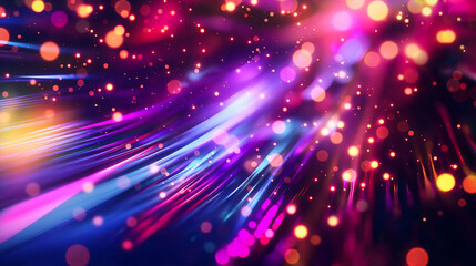Blurred fiber optics strings in abstract background