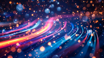 Blurred fiber optics strings in abstract background