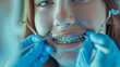 © Suralai - Woman with dental braces cleaning teeth, generative ai