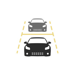 Poster - Vector icon of parking with two cars. Parking sign vector. Car vector icon. Black parking logo vector.