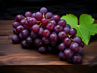 Wall Mural - Ripe Purple Grapes on Wooden Surface