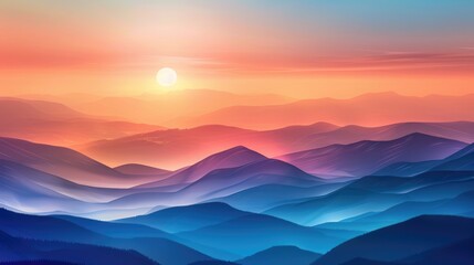 Wall Mural - Abstract background of summer nature in mountains and hills at sunset