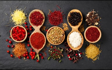 Sticker - variety of spices on wooden background-AI generated digital art