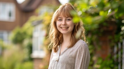 Canvas Print - Smiling Teenage Girl Outdoors, British Girl Enjoying a Sunny Day, Portrait for Lifestyle and Fashion Photography