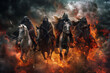 © Duckai - The Four Horsemen of the Apocalypse arriving hooded on horses wielding dangerous weapons