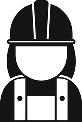 Wall Mural - Simple and recognizable black and white icon of a female construction worker wearing a hard hat and overalls