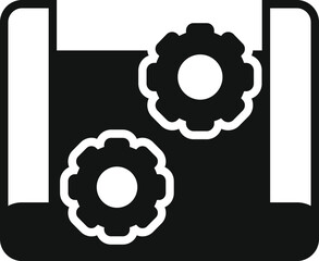 Poster - Simple black icon of a document with two cogwheels representing project management