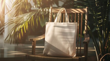 ECOLOGICAL BAG on a chair in a nature and ecology environment