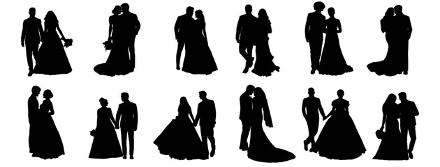 Wall Mural - set of silhouettes of wedding 