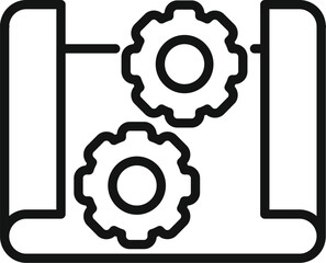 Poster - Line icon of two cogwheels on a blueprint, representing the concept of project development