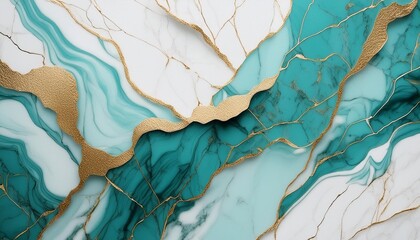 Wall Mural - marble background white turquoise green marbled texture with gold veins abstract luxury background for wallpaper banner invitation website illustration