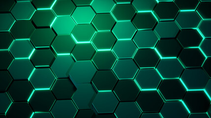 Canvas Print - Hexagonal Pattern with Neon Lights Futuristic Abstract Background