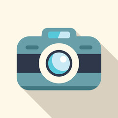 Poster - blue camera icon with long shadow representing the concept of photography and capturing memories