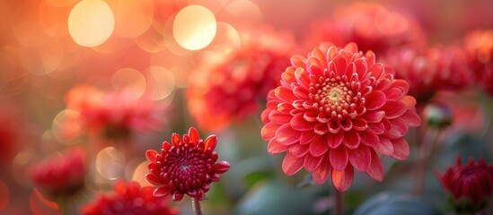 Sticker - Vibrant Red Chrysanthemums with Soft Bokeh Background