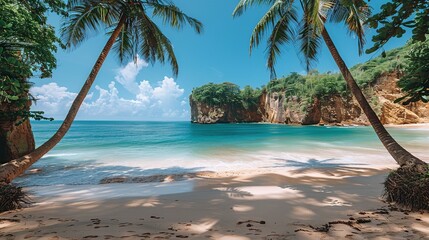 Sticker - Tropical Paradise Beach with Palm Trees