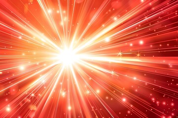 : An intense starburst effect on a bright red background, with glowing light rays extending outward, creating a dynamic visual, hd quality, natural look