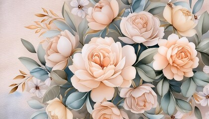 Canvas Print - rose bouquet watercolor soft light floral pattern wallpaper background pattern card