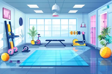 Sticker - Spacious home gym with advanced fitness machines promoting health and wellness.