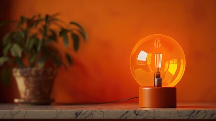 Sticker - Conceptual photo of an orange lamp with a lightbulb