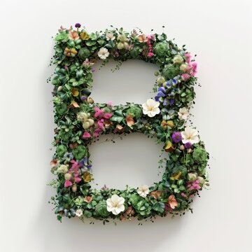 Elegant shot of text Letters ‘B’ crafted in flowers on a clean. A beautiful flower arrangement forming the letter 'B'.