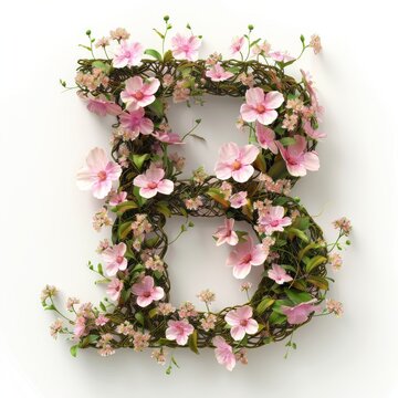 elegant shot of text letters ‘b’ crafted in flowers on a clean. a beautiful flower arrangement formi