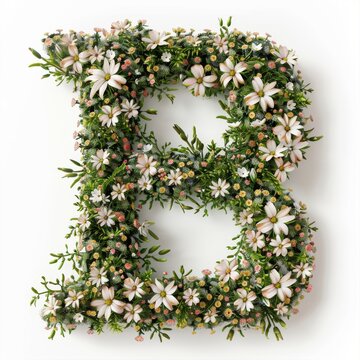 Elegant shot of text Letters ‘B’ crafted in flowers on a clean. A beautiful flower arrangement forming the letter 'B'.