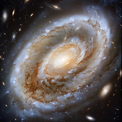 Wall Mural - photograph sweeping arms of a spiral galaxy adorned with bright clusters of young stars and glowing 