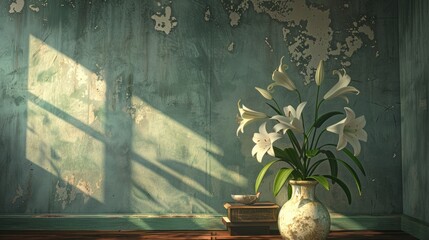 Sticker - White lily flowers in a vintage interior