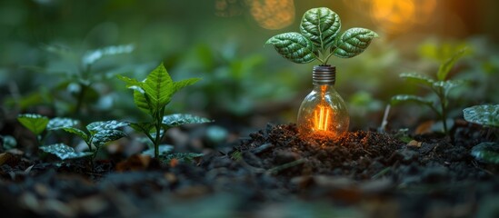 Canvas Print - Light Bulb with a Sprout in the Garden