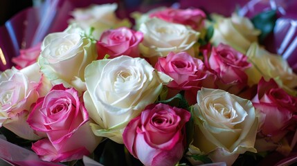 Sticker - Roses bouquet in white and pink