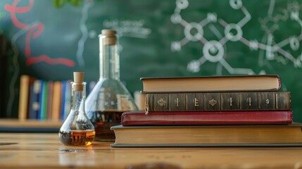 Poster - Book stack on table conveying education in science