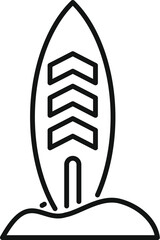 Sticker - Line drawing of a surfboard planted in the sand, evoking a sense of anticipation for the next wave