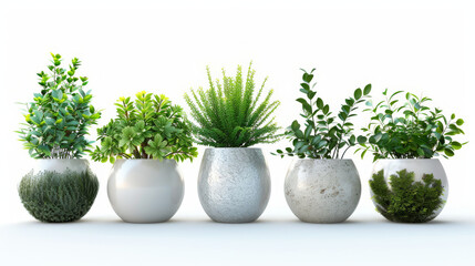 Wall Mural - Assorted Potted Plants on White Background