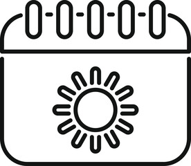 Poster - Simple black and white line drawing of a calendar page showing a sun icon, for summer vacation planning