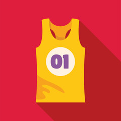 Sticker - Yellow sports shirt with number one representing winning and competition, isolated over red background