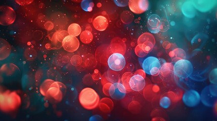 Poster - Background with red and blue bokeh effect and green halo around central red light