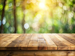 Wall Mural - A simple, rustic, wooden table stands alone against a soft, blurred background, providing a clean and neutral surface for display or composition.