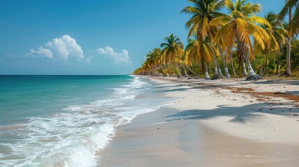 Wall Mural - Idyllic Tropical Beach Landscape with Lush Palm Trees