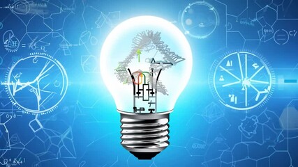 Poster - A lightbulb with a complex circuit diagram inside glows against a backdrop of abstract blue lines and circles.