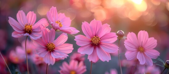 Poster - Pink Cosmos Flowers in the Sunset Glow